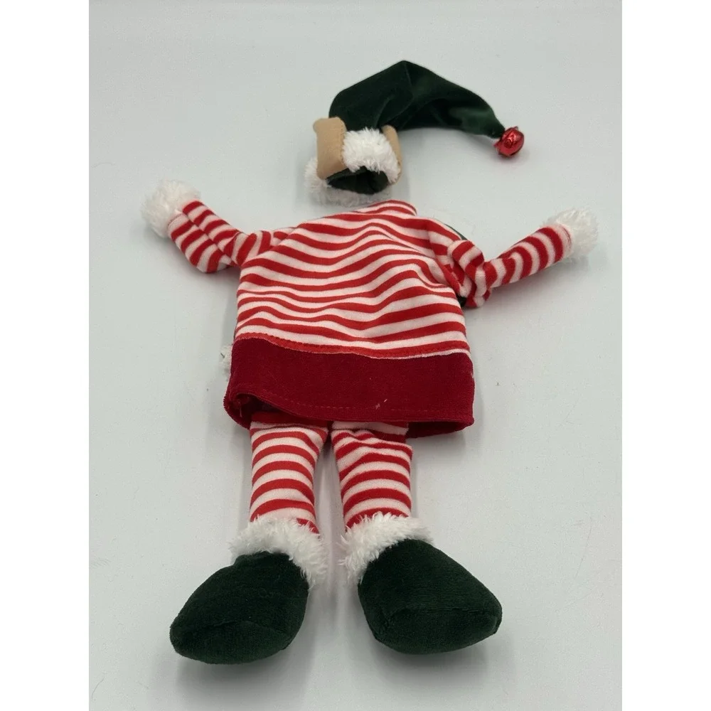Christmas Elf Red Green White Striped Outfit for wine bottle